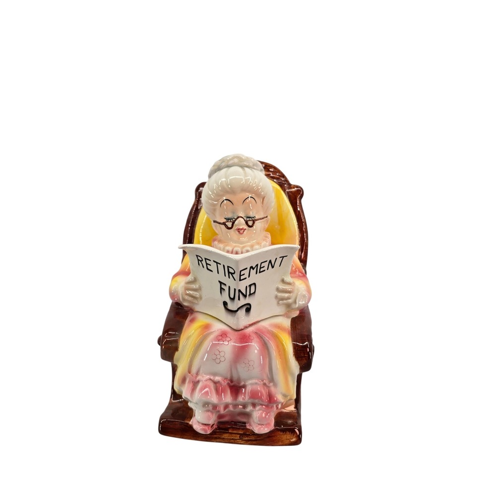 Vintage Ceramic Grandmother Rocking Chair Retirement Fund Coin Bank Japan 4293